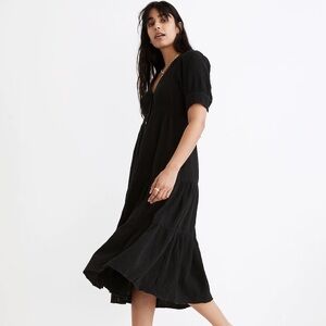 Madewell lightspun button-front tiered midi dress NWT